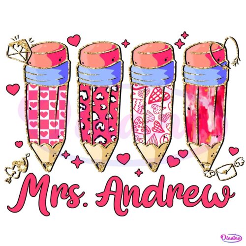 Custom Teacher Valentine Coquette Bow Pencil PNG