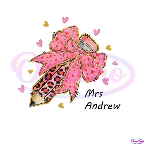 Custom Teacher Valentine Pink Coquette Bow Pencil PNG