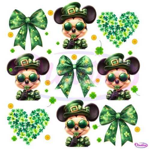 Cute Mickey Mouse Coquette St Patricks Day PNG