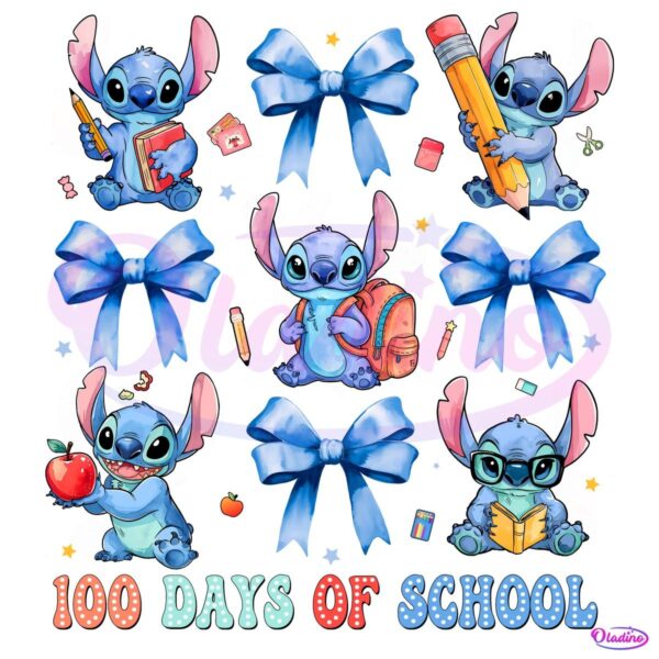 Cute Stitch Teacher Vibes 100 Days Of School PNG