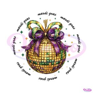 Disco Ball Mardi Gras Coquette Bow PNG