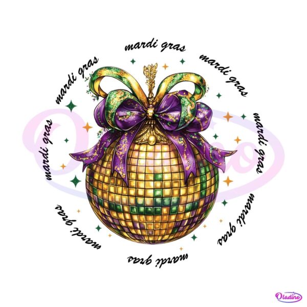 Disco Ball Mardi Gras Coquette Bow PNG