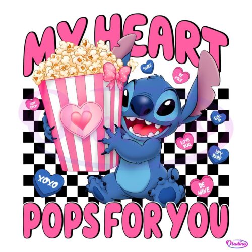 Funny My Heart Pops For You Valentine Stitch PNG