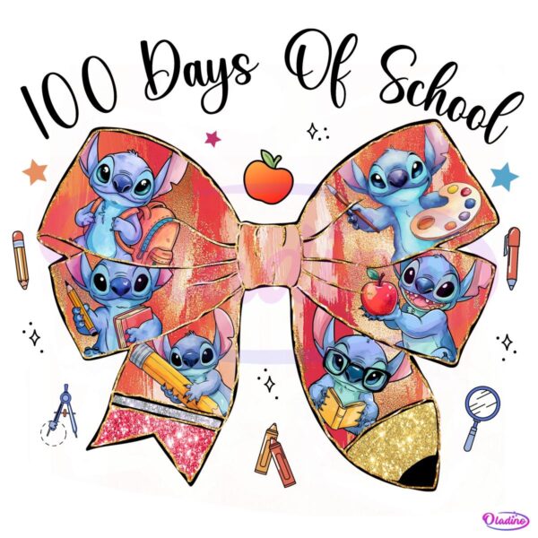 Funny Stitch 100 Days Of School Coquette PNG