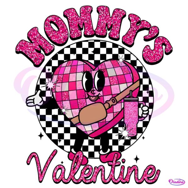 Glitter Mommys Valentine Checkered Candy Heart PNG