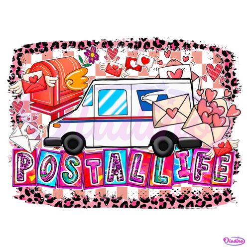 Glitter Postallife Truck Valentine Postman Leopard Pattern PNG