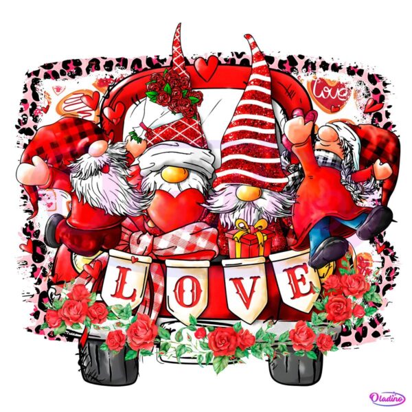 Glitter Truck Gnome Love Valentines Day PNG