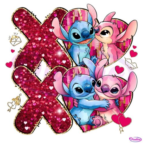 Happy Valentine Stitch And Angel PNG