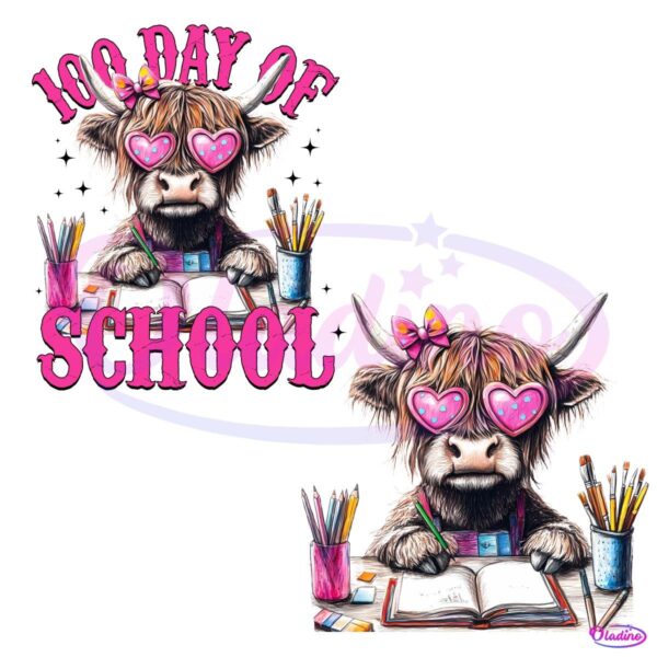 Highland Cow 100 Day Of School PNG