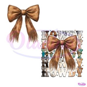 Howdy Brown Leather Bow Western Cowgirl Coquette PNG