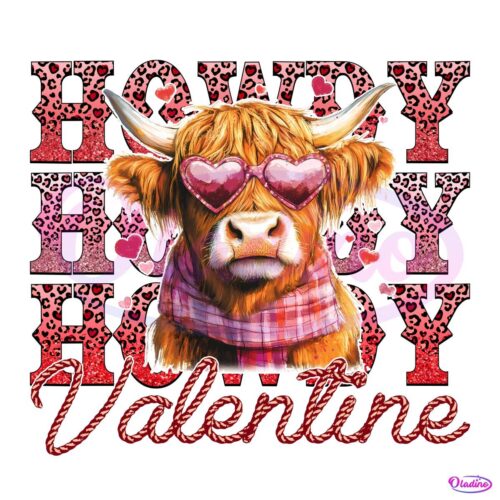 Howdy Pink Valentine Highland Cow Png