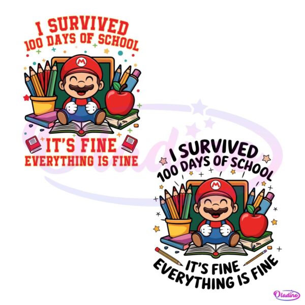 I Survived 100 Days Of School Super Mario PNG