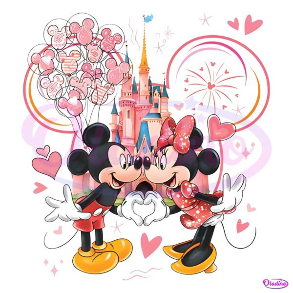 Mickey And Minnie Couple Valentines Disney Castle PNG