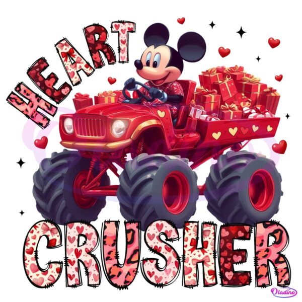 Mickey Mouse Valentine Heart Crusher Tractor PNG