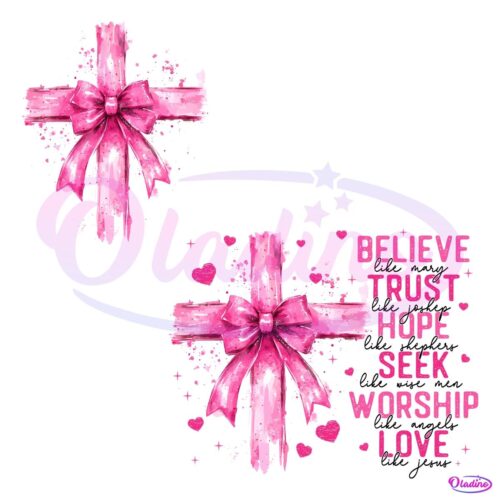 Pink Valentine Coquette Cross Believe PNG