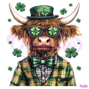 Retro Highland Cow St Patricks Day Shamrock PNG