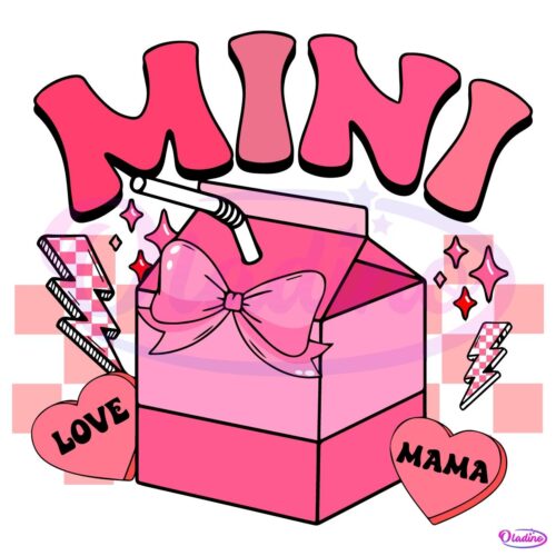 Retro Mini Milk Pink Candy Heart Love Mama Checkered SVG