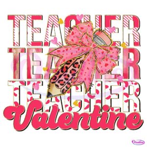 Teacher Leopard Valentine Coquette Bow Pencil PNG