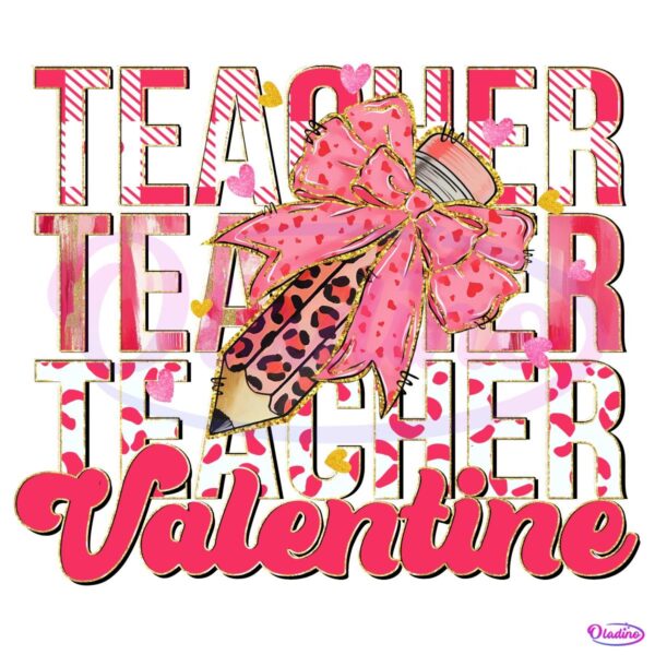 Teacher Leopard Valentine Coquette Bow Pencil PNG