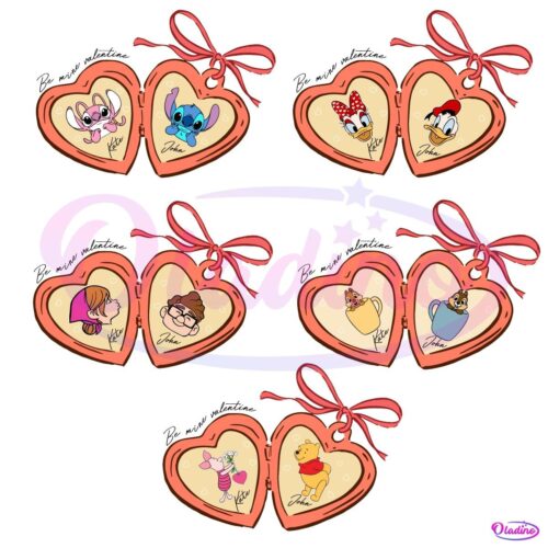 Valentine Cartoon Couple Coquette Bow Locket Png