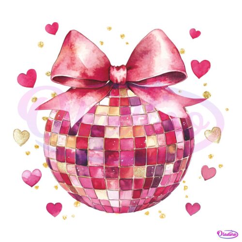 Valentine Coquette Disco Bow Pink Heart PNG