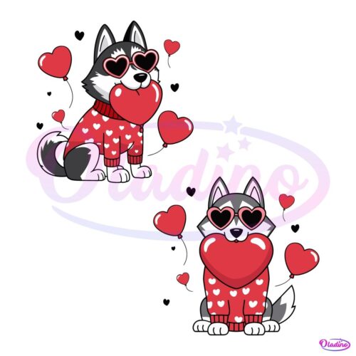 Valentine Day Husky Sibir Love Balloon SVG