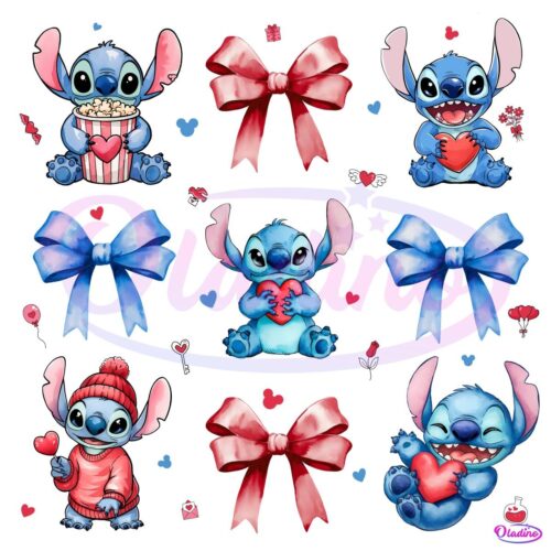 Valentine Day Stitch Coquette Bow PNG