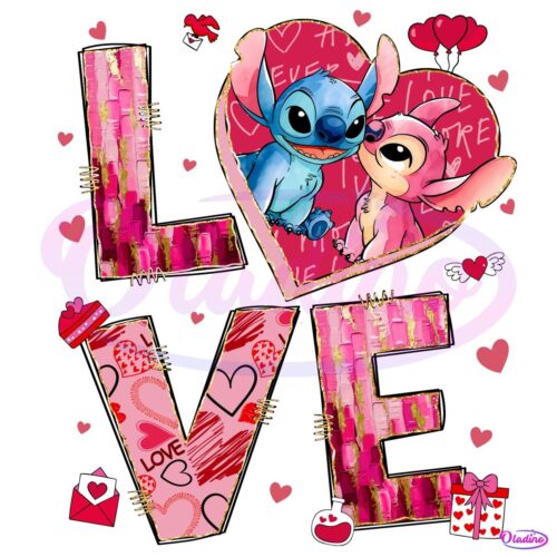 Valentine Love Stitch Cartoon PNG