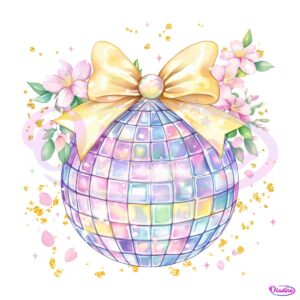 vINTAEaster Day Disco Ball Coquette Bow PNG