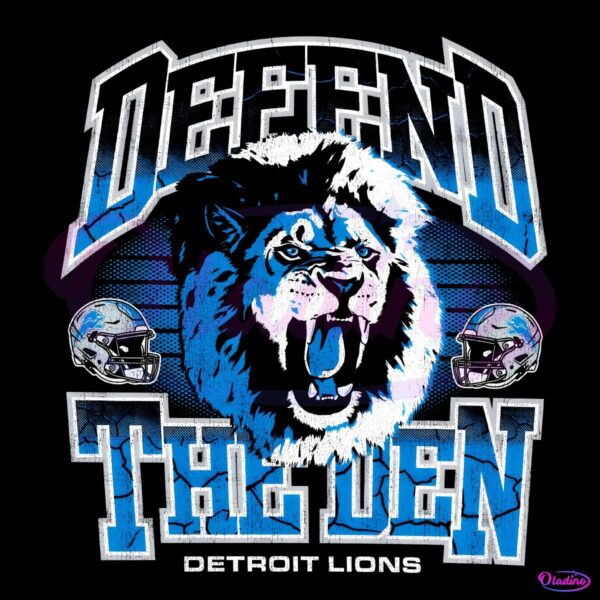 Vintage Defend The Den Detroit Lions Mascot PNG