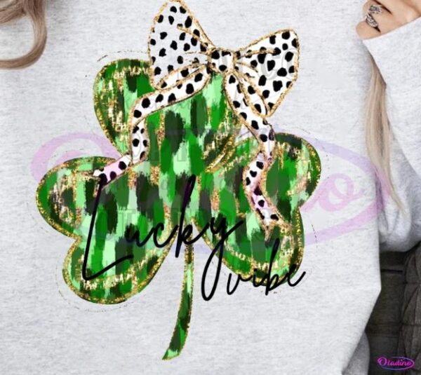 Vintage St Patricks Lucky Shamrock Coquette Bow PNG