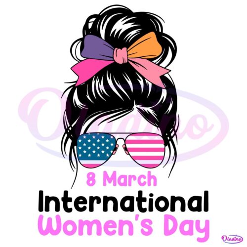 8 March International Womens Day Messy Bun Coquette Bow SVG