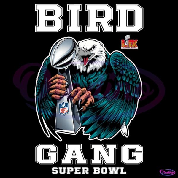 Bird Gang LIX Super Bowl Champions Eagle Holding Trophy PNG
