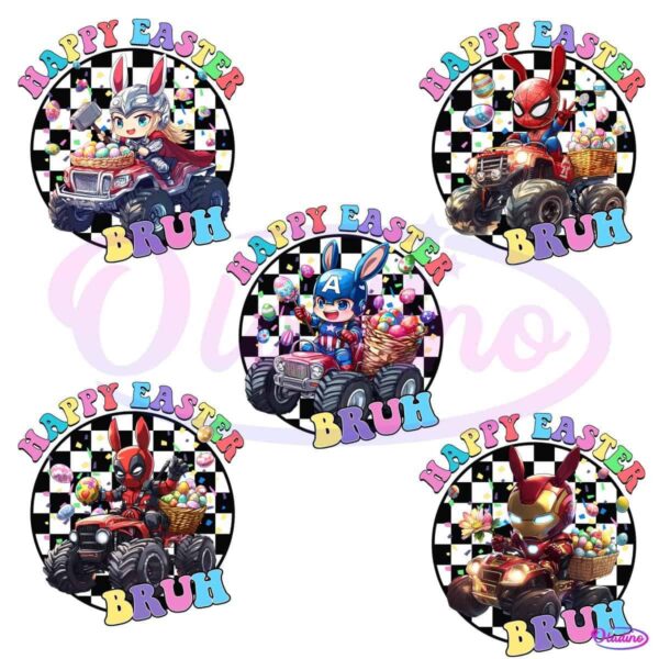 Bundle Bunnys Superhero Truck Happy Easter Bruh PNG