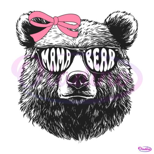 Chic Mama Bear with Pink Bow Adorable PNG Design