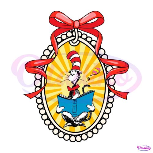 Chic Mirror Bow with Dr Seuss Cat in the Hat PNG Style