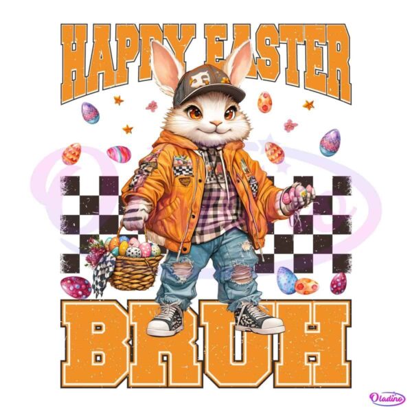 Chill Bunny Easter Vibes Bruh Checkered PNG
