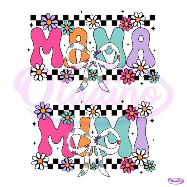 Colorful Floral Mama Mini Coquette Checkered PNG Bundle
