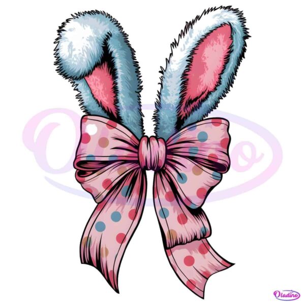 Colorful Polka Dot Coquette Bow Easter Bunny Ear PNG