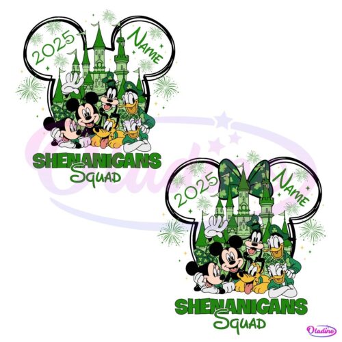 Custom Name Mouse And Friends Lucky Shamrock Irish PNG