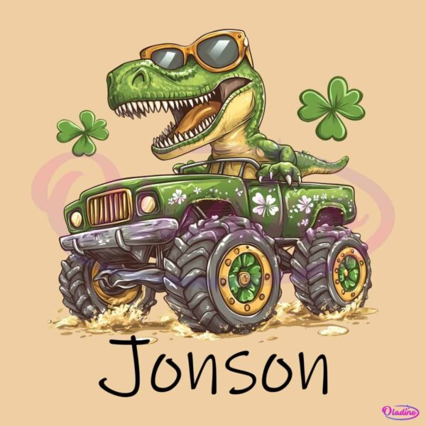 Custom Name Patricks Day T Rex Monster Truck Clover PNG