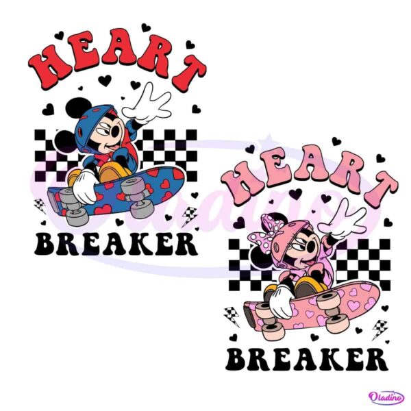 Disney Heart Breaker Mickey And Minne Skateboarding PNG
