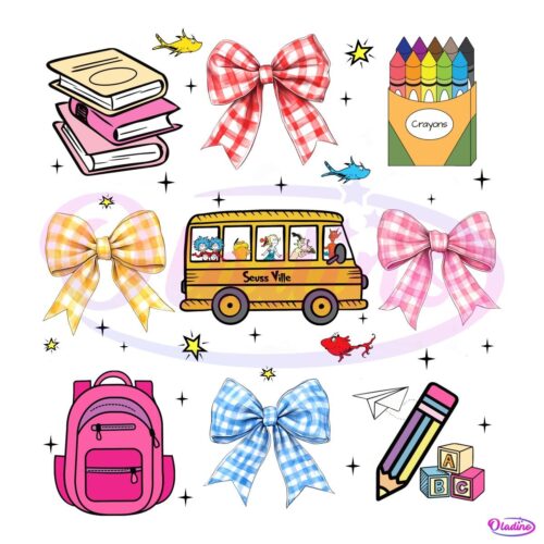 Dr Seuss School Bus Adventure Coquette Bow PNG