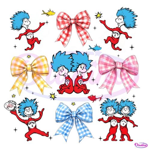 Dr Seuss Thing 1 Thing 2 Read Across America Coquette Bow SVG