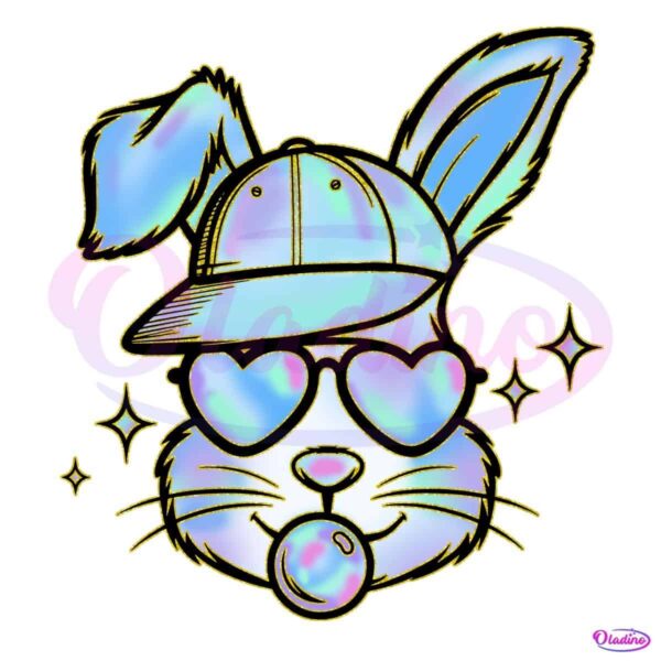 Easter Bunny Blowing Bubble Gum Fun Kids PNG Delight