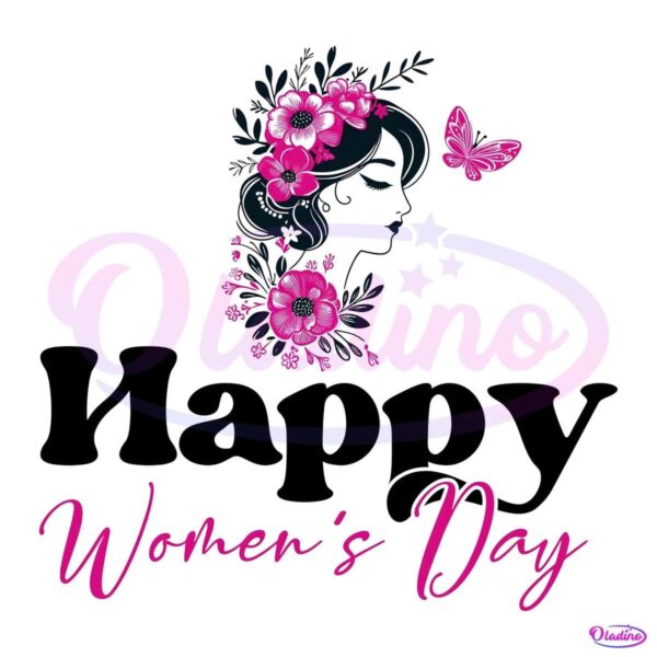 Floral Butterfly Happy Womens Day Silhouette PNG