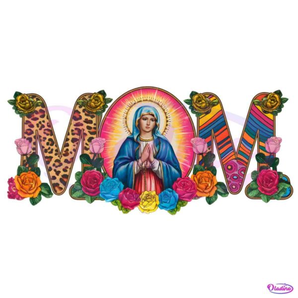 Floral Mom Mother Mary Leopard Rainbow Pattern PNG