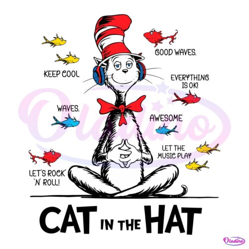 Funny Cat Fish Antics Red Blue and Hat Fun PNG