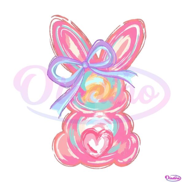 Funny Easter Brushstroke Bunny Preppy Easter Coquette Bow PNG