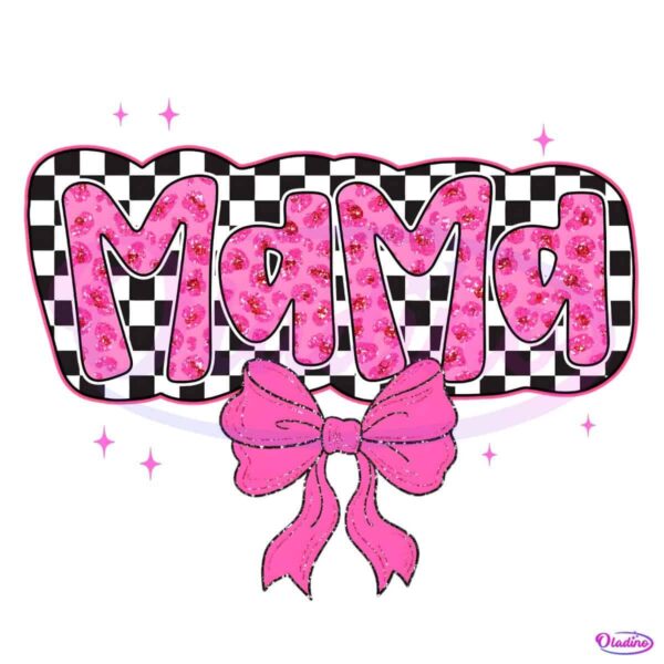 Glitter Mama Pink Coquette Bow Checkered PNG